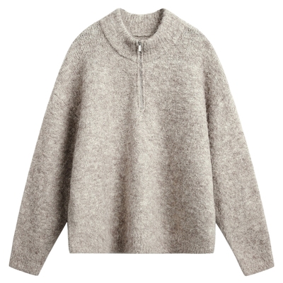 套头绵羊毛半拉链半高领毛衣