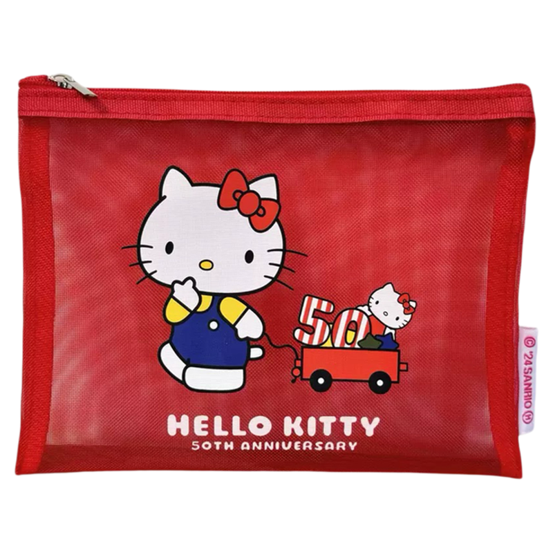 可爱hello Kitty透明网纱化妆包多功能证件护照收纳包票据整理袋