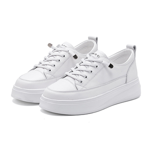 哈森真皮内增高鞋子厚底板鞋新款春季春款爆款休闲小白鞋女鞋