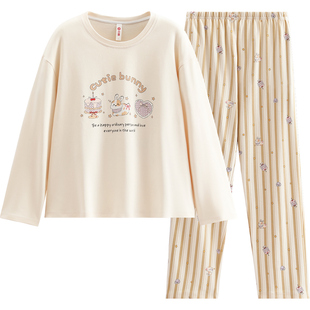 芬腾睡衣女士春秋季纯棉长袖长裤套装可爱女款休闲大码家居服秋天