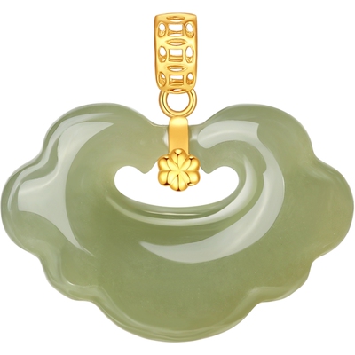 潮宏基黄18k金和田玉吊坠弥勒佛