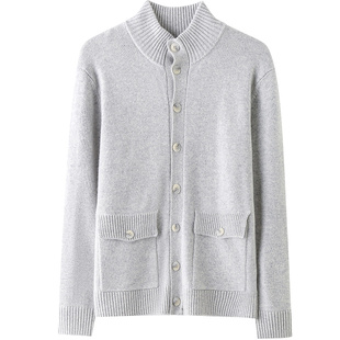 柏品高克重山羊绒毛针织开衫男士新品商务休闲保暖上衣毛衣外套