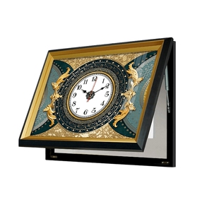 孔雀电表箱装饰画带钟表免打孔轻奢配电箱挂画弱电闸盒总开关遮挡