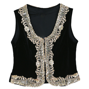 新舞蹈演出服成人短款背心金丝绒贴花坎肩广场舞服装维族舞马甲女