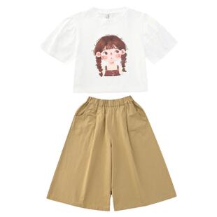 女童夏季套装2026新款女夏装纯棉短袖中大童宽松运动阔腿裤两件套