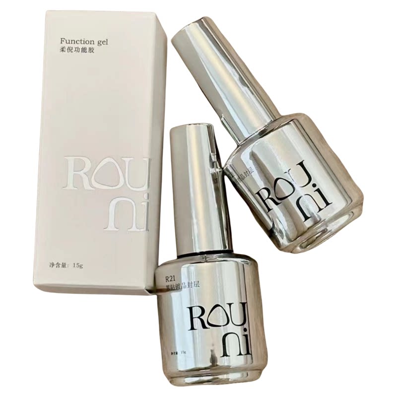 ROUNI柔倪小彩瓶功能胶黑钻镀晶封层一瓶一色一备美甲店个人通用