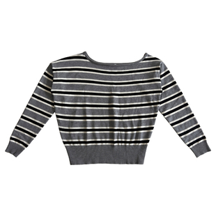 A BEAN 美式辣妹 慵懒斜肩宽松条纹针织衫 秋冬露肩休闲上衣