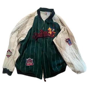 美国代购Jacket 古着J经典条纹小熊维尼跳跳虎刺绣夹克棒球服