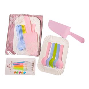 生日蛋糕餐具一次性蛋糕刀叉盘碟蜡烛组合套装烘焙纸盘餐盘四合一