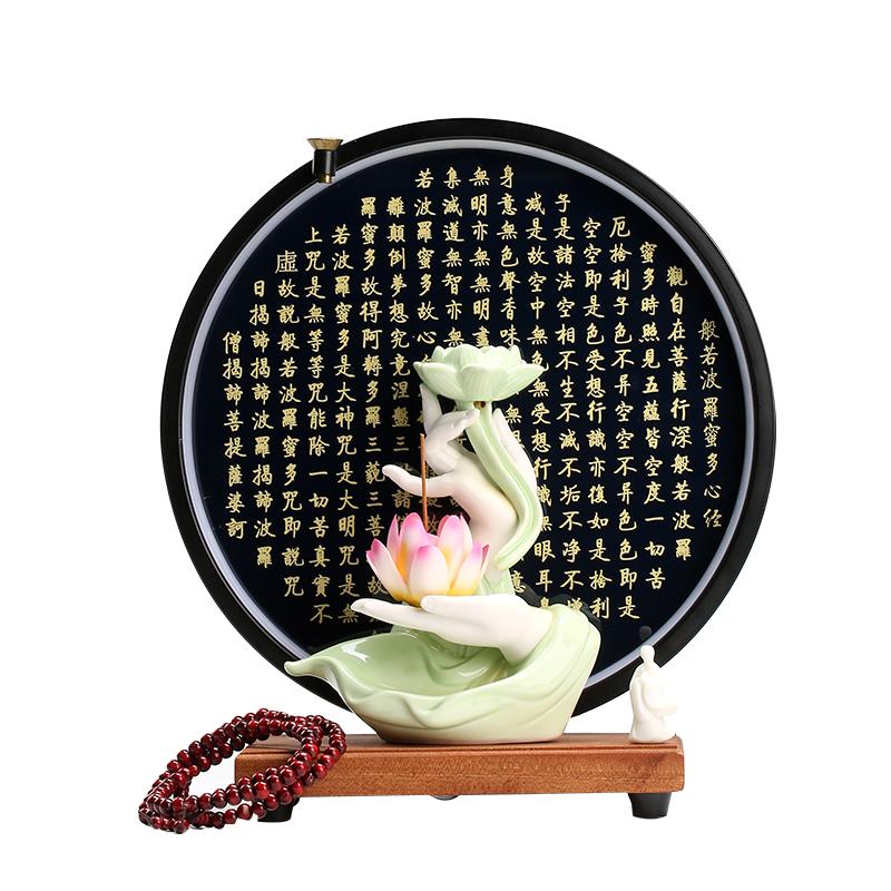 創(chuàng)意倒流香陶瓷手?jǐn)[件家居飾品禪意客廳玄關(guān)心經(jīng)燈圈桌面裝飾擺設(shè)