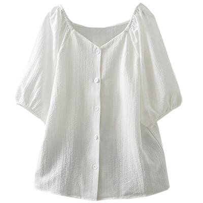 200斤灯笼袖方领法式复古衬衫