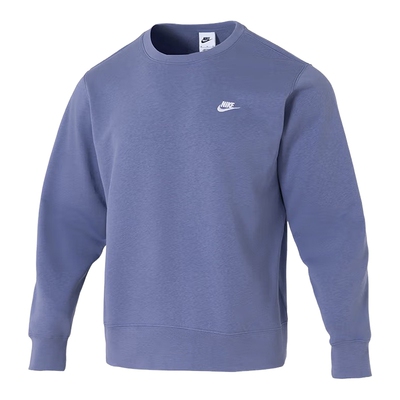 nike耐克男卫衣春秋新款针织刺绣小标蓝灰色圆领套头衫FN3889-499