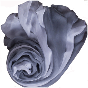 2025新款灰色渐变桑蚕丝长款真丝丝巾围巾女百搭纱巾春秋保暖披肩