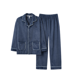 芬腾可安男士睡衣男款冬季珊瑚绒加厚大码法兰绒宝蓝家居服秋冬天