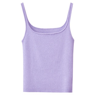 Amii2025夏季新款法式方U领细肩带白色吊带背心女修身针织上衣