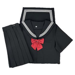樱奈家正统黑三本水手服原创JK制服黑色百褶裙套装学院风甜妹班服