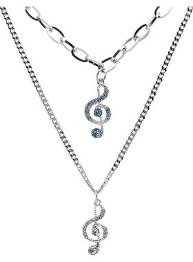 银色蓝色音符项链吊坠毛衣链