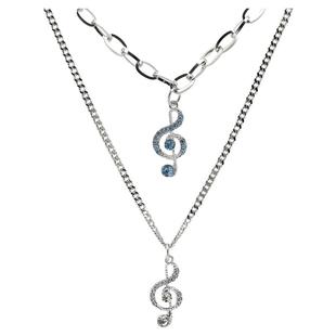 银色蓝色音符项链吊坠饰品钛钢个性蛇骨短款双层叠加链男女潮酷新