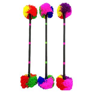 老北京打花棍多彩毛线球小摇舲初学健身龙凤棍整套60-70厘米花杆