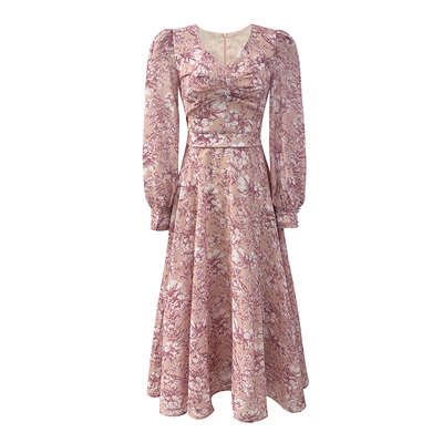 法式气质温柔度假碎花雪纺连衣裙