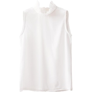 网纱木耳领打底衫女内搭无袖花边立领背心公主领衬衫蕾丝高领上衣