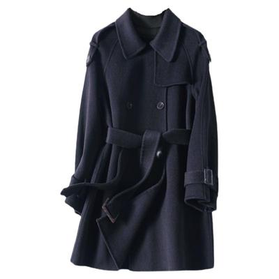 羊毛大衣女中长款系带纯手工双面呢2025新品气质羊毛呢外套小个子