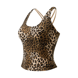 MU沐岚交叉美背长款背心瑜伽运动豹纹上衣吊带一体式背心方程豹