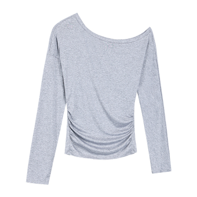 纸间呼吸斜肩长袖T恤针织上衣