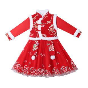 汉服女童秋冬款冬季儿童拜年服冬装女宝连衣裙新年衣服过年服喜庆