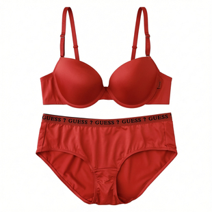 韩国原单番茄红光面时尚性感聚拢上托带钢圈薄款文胸套装小胸显大