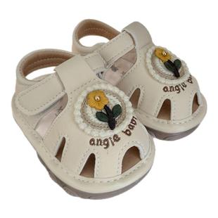 夏季1-2岁女宝宝学步鞋透气婴儿鞋子防滑软底幼童鞋包头叫叫凉鞋