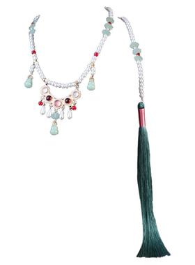 新中式马面裙璎珞项圈长流苏背云葫芦软璎珞古风汉服明制压襟项链