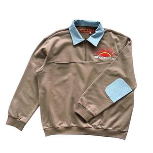 CPFM.XYZ Green Flash Denim Half Zip 半拉链绣花牛仔拼接翻领衫