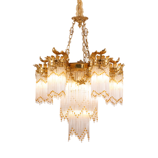 全铜客厅大气吊灯欧式法式餐厅楼梯酒店别墅脱蜡工程纯铜水晶灯具