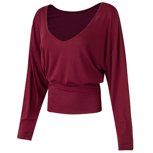 健身女孩莱赛尔瑜伽服长袖普拉提训练蝙蝠袖罩衫跑步运动上衣秋冬