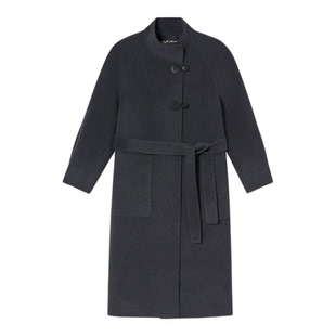 诗篇专选复古直身H型廓形立领绵羊毛双面呢大衣2025冬季款