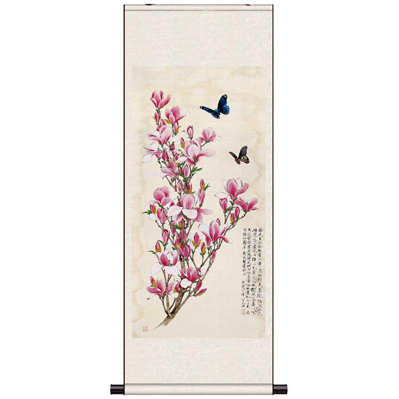 玉兰花卷轴字画茶楼包厢古典