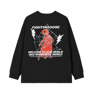 美式慵懒松弛感卫衣重磅宽松刺绣圆领长袖国潮痞帅hiphop街舞上衣