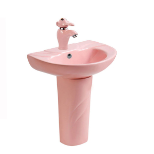 儿童彩色立柱盆陶瓷洗手盆洗脸盆卡通落地式幼儿园学校洗手台水池