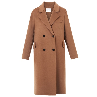 LANCY/朗姿2024冬新款纯羊毛大翻领双排扣大衣女气质中长毛呢外套