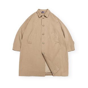 山月拾酒 25AW日系复古中性休闲暗门襟纯色中长款风衣外套