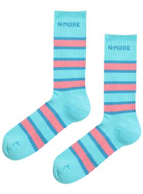 N·MORE粉蓝条纹撞色纯棉中筒袜