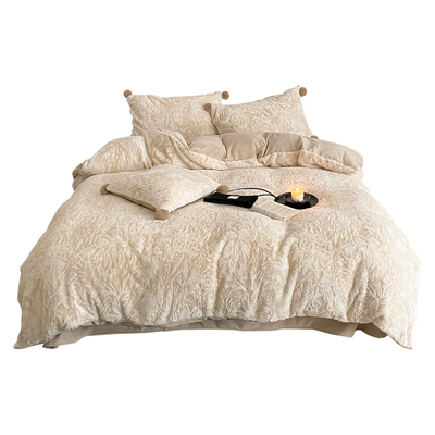 法式雕花兔毛绒牛奶绒四件套秋冬