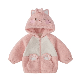 [抗菌远红外]儿童外套春装女童可爱连帽小宝宝摇粒绒秋冬男童衣服