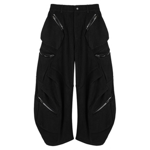 「讶梦」弧形分割多口袋毛呢打褶裤P45「侵蚀装备」