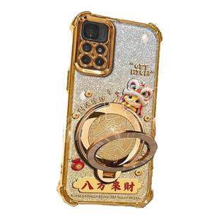 马年八方来财适用红米note11手机壳新款金色电镀四角防摔note14防摔气囊發字旋转解压支架note15手机套女款
