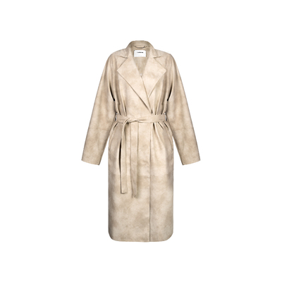 Unawares. 复古质感修身浴袍式腰带仿麂皮大衣