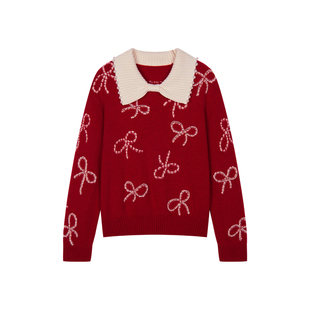 UOOYAA/乌丫2026春季新款「奇幻嘉年华」钉珠刺绣蝴蝶结套头毛衫
