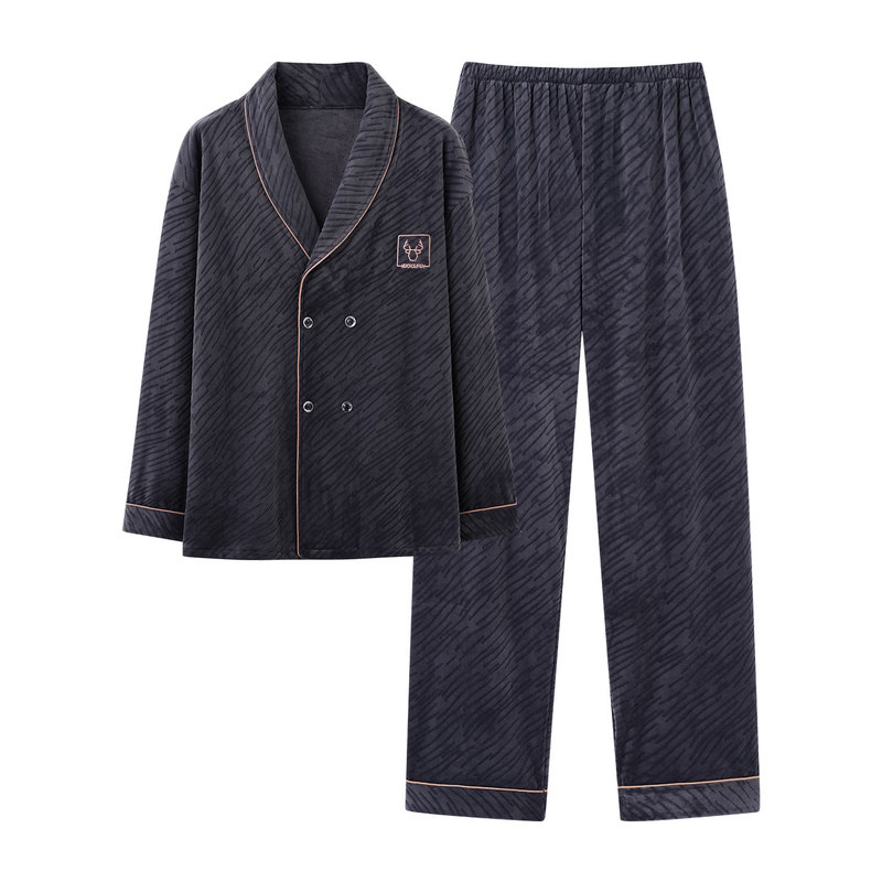 芬腾男睡衣秋冬海岛绒薄绒家居服