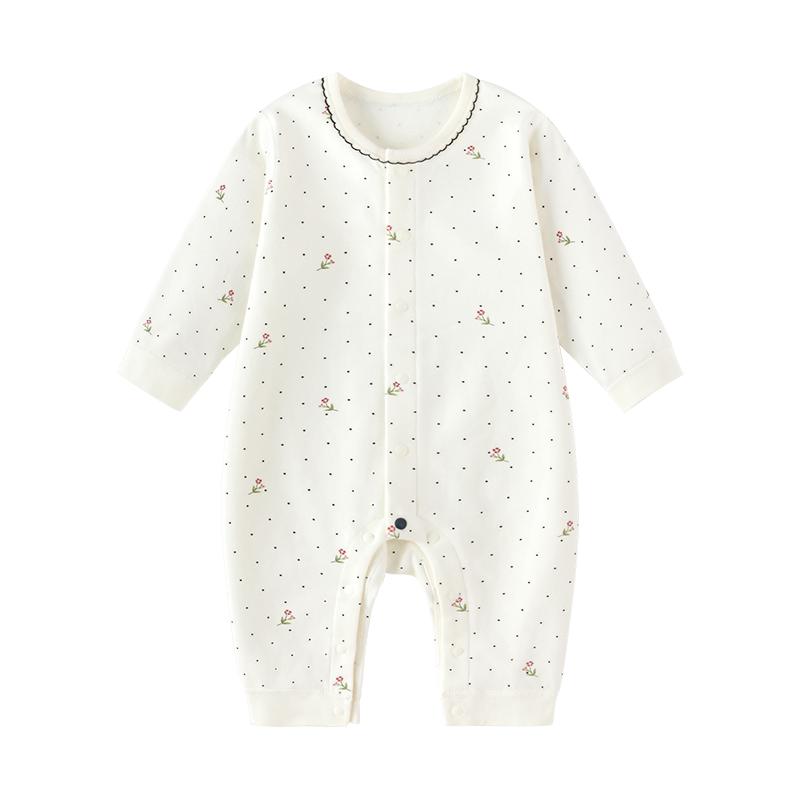 babylove【安心柔】婴儿连体衣春秋纯棉长袖女宝宝衣服花韵点瑶